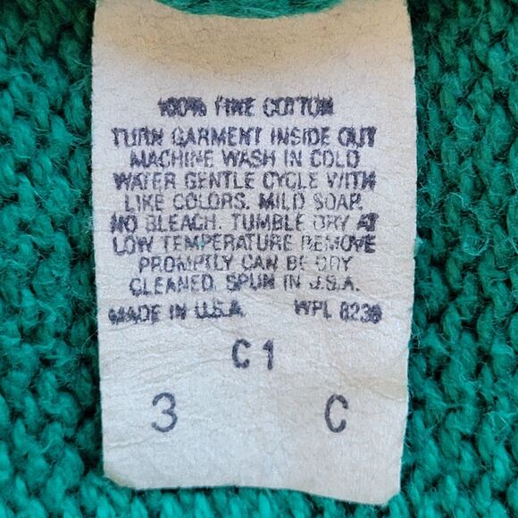 Vintage HUNTINGTON Green Fine Cotton Sweater Size L Crewneck Preppy Raglan USA - Picture 8 of 8